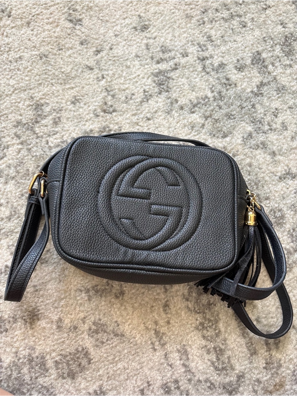 Classic Black Leather Crossbody Bag with Tassel - Picture 3 of 3